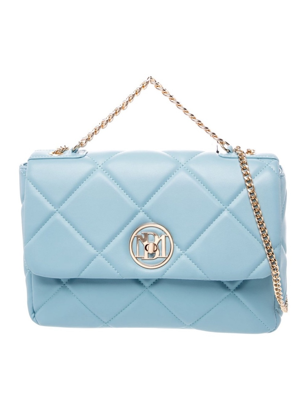 Bagley Mischka Quilted Light Blue Vegan Leather Chain Shoulder Bag